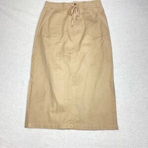 Falls Creek Women's S Beige Midi Skirt Tie Waist Pockets Split Hem Casual Boho